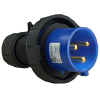Pin and Sleeve Plug Devices 888-2126-NS-WT IEC 60309 Cable Mount Plug, IP67 Rated, 20A 250V, 16A 220-250V, 6H, IEC 309 International Pin and Sleeve Devices
